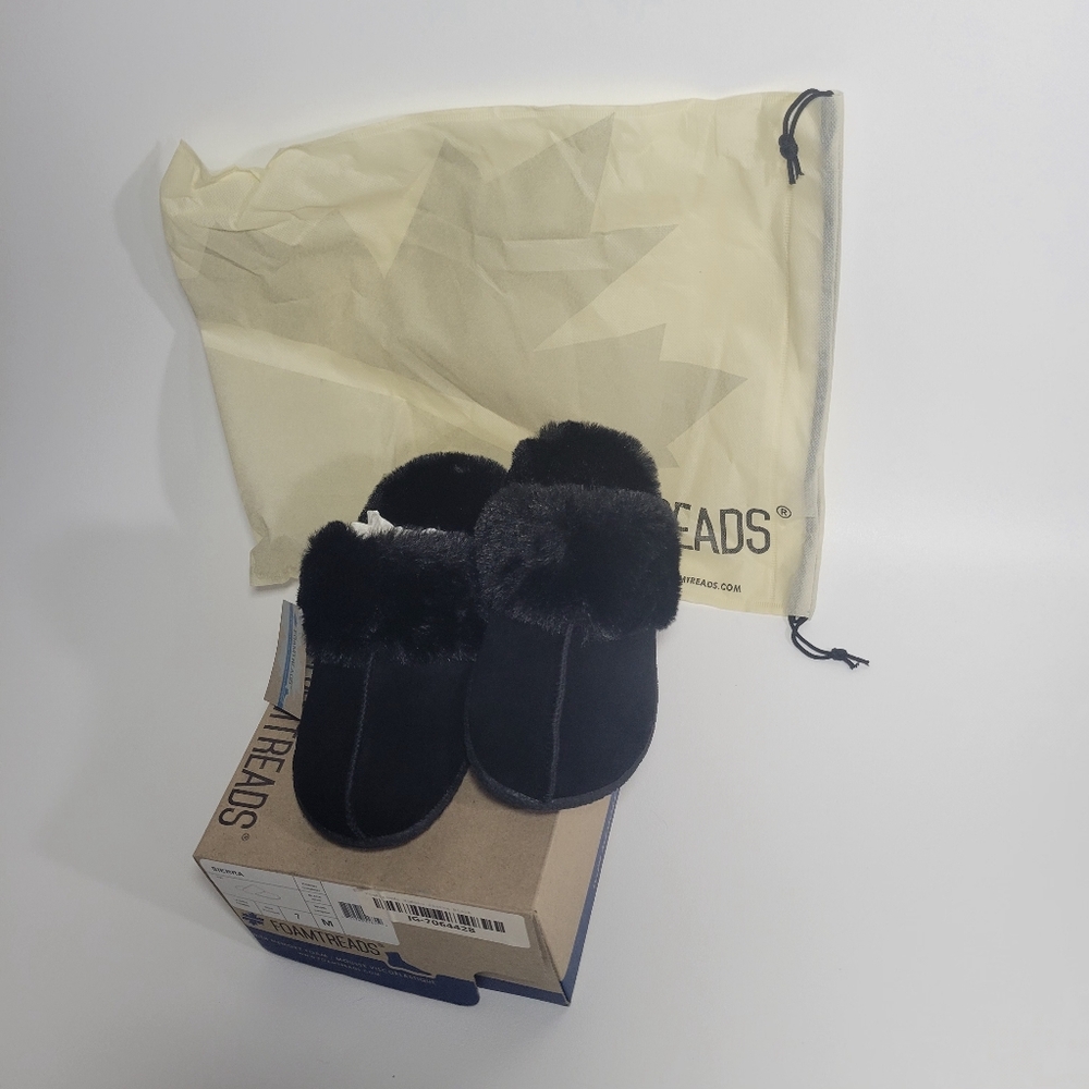 Warm Soft Faux Fur Lined & Trimmed Black Slippers Size 7 - Picture 5 of 12